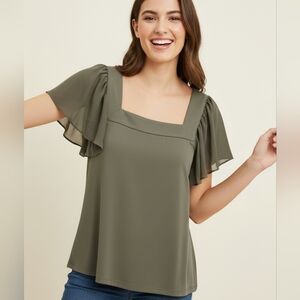 Calvin Klein Sage Green Ruffle Sleeve Blouse